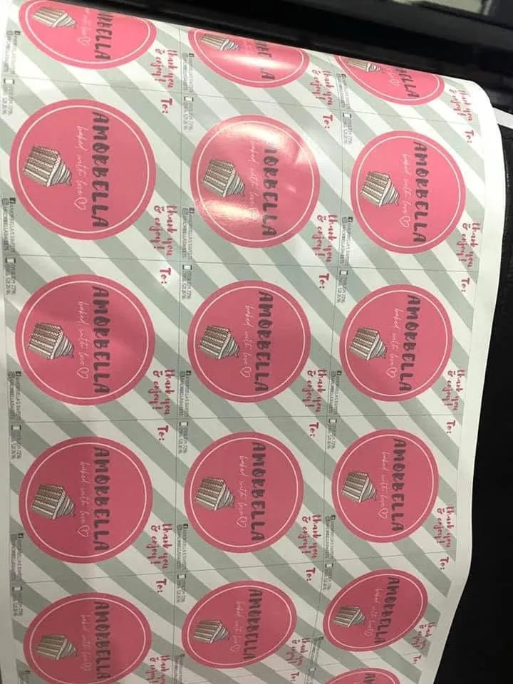 Amorbella labels, fresh off MCAV's printer