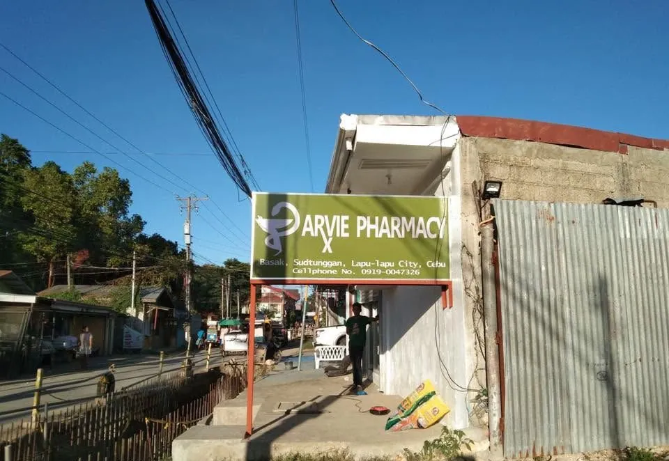 Arvie Pharmacy sign at Basak, Sudtunggan, Lapu-Lapu City, Cebu, printed and installed by MCAV