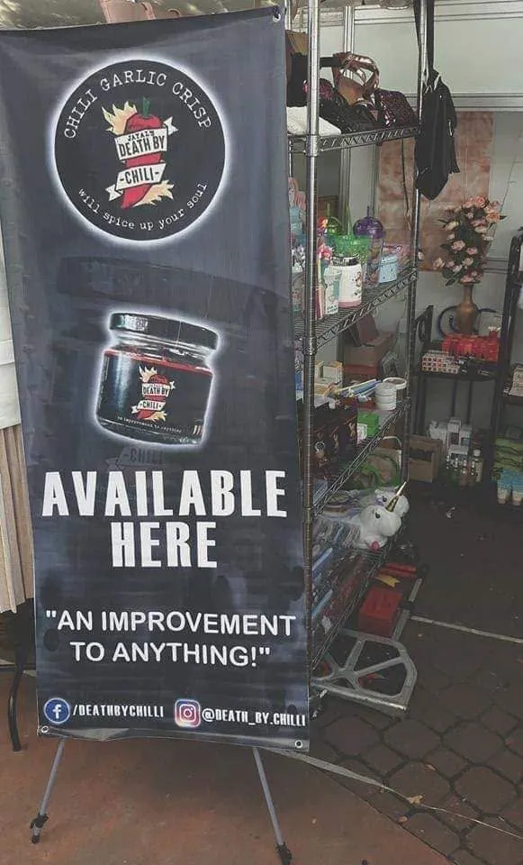 Death by Chilli X-banner, printed and installed by MCAV