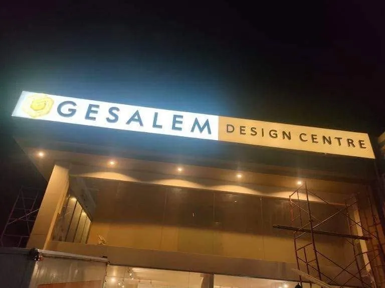 Gesalem Design Centre lighted sign, printed and installed by MCAV