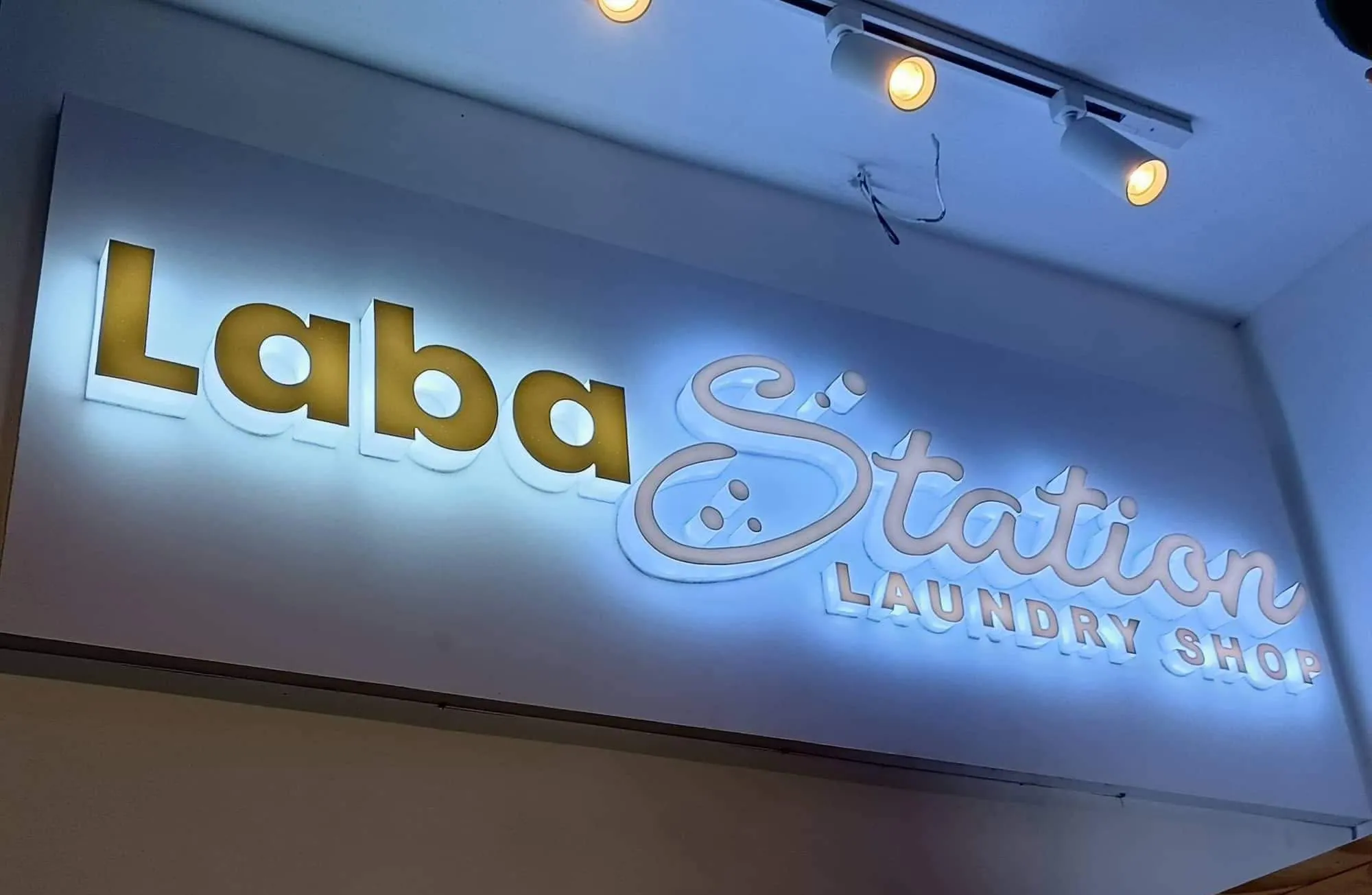 Laba Station Laundry Shop lighted sign, printed and installed by MCAV