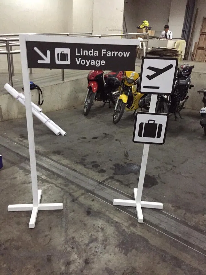 Linda Farrow sintra board display, fresh off MCAV's printer