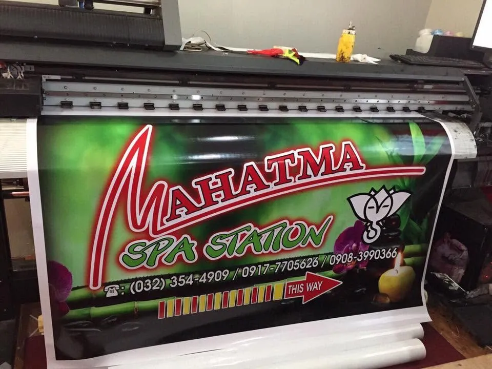 Mahatma Spa Station tarpaulin, fresh off MCAV's printer