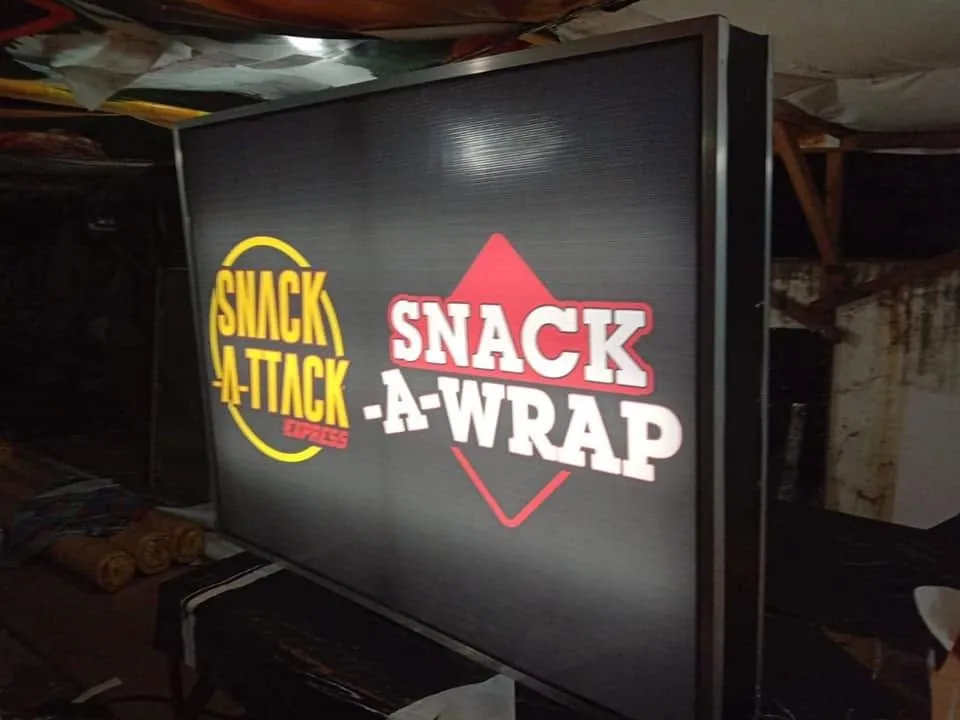 Snack-A-Ttack Panaflex sign, fresh off MCAV's printer