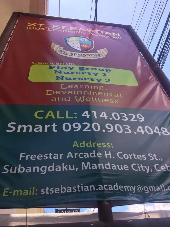 St. Sebastian Kids Learning Academy framed tarpaulin at Freestar Arcade, H. Cortes St., Subangdaku, Mandaue City, printed and installed by MCAV