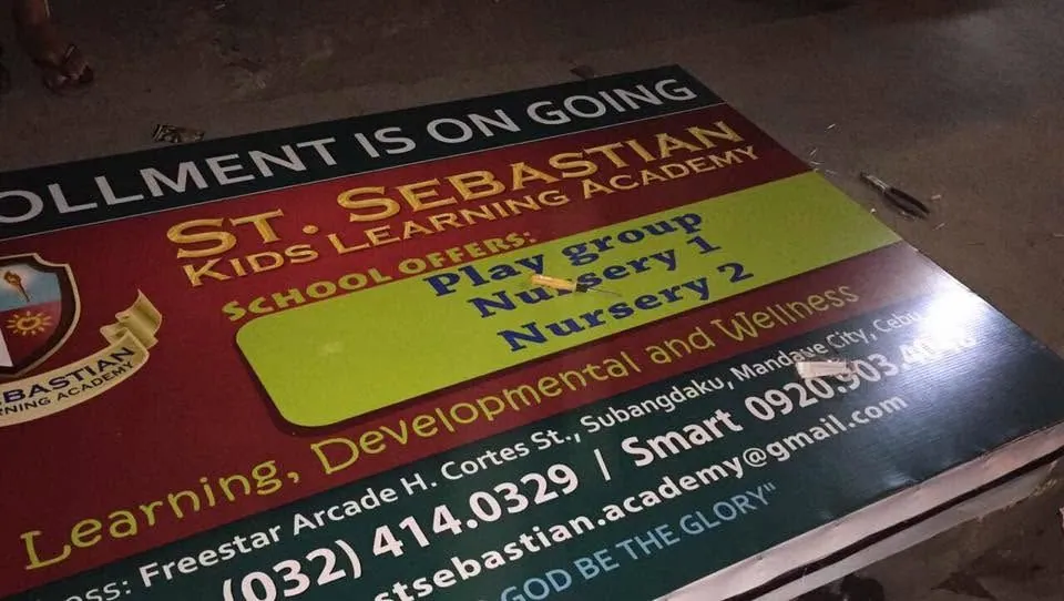 St. Sebastian Kids Learning Academy Panaflex sign, fresh off MCAV's printer