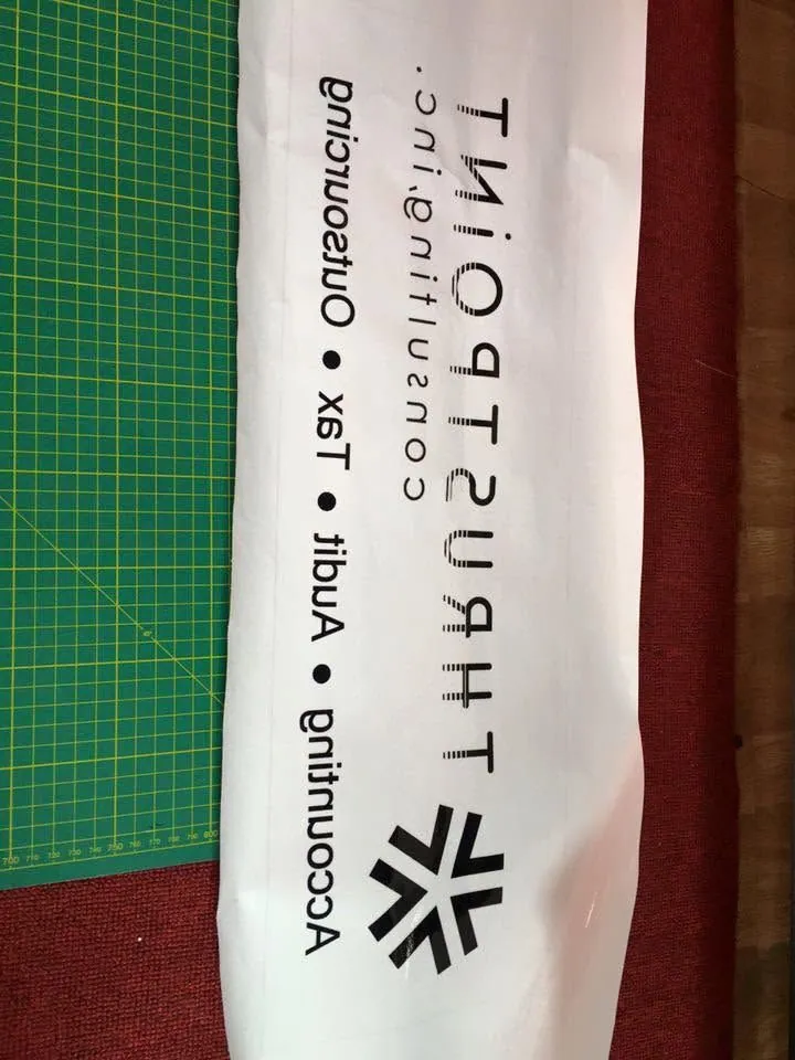 Thrustpoint Consulting Inc. vinyl graphics, fresh off MCAV's printer