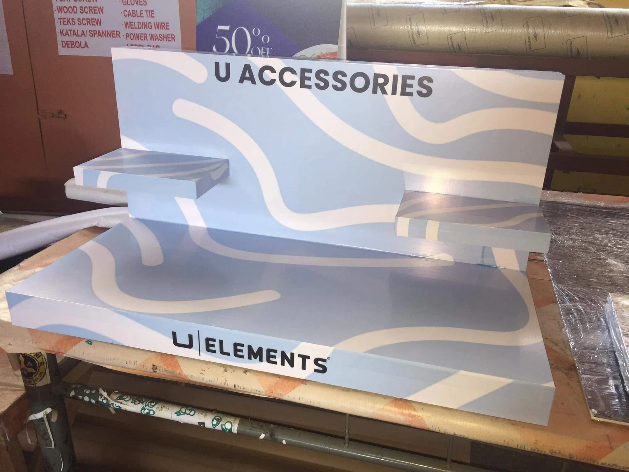 U Elements sintra board display, fresh off MCAV's printer